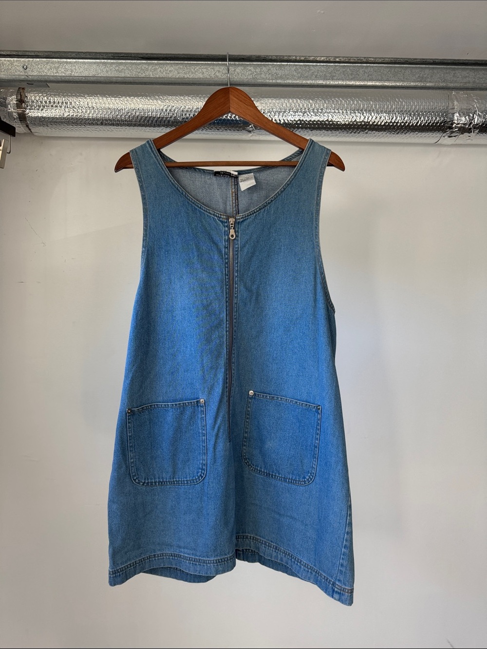 Light Blue Denim Zip-Front Pocket Dress